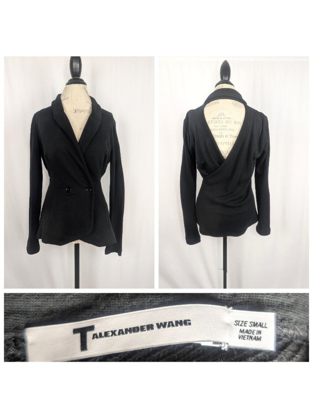 Alexander Wang Black Coatigan Blazer Small Open Back